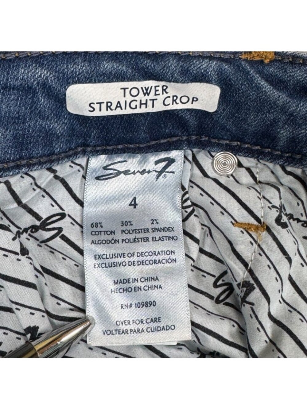 Seven 7 Tower Straight Crop Jeans Womens Size 4 Blue Denim Distressed Raw Hem - Picture 7 of 13